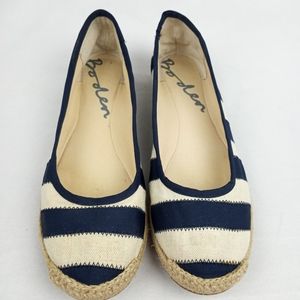 Boden Navy and White Striped Canvas Espadrille Flats